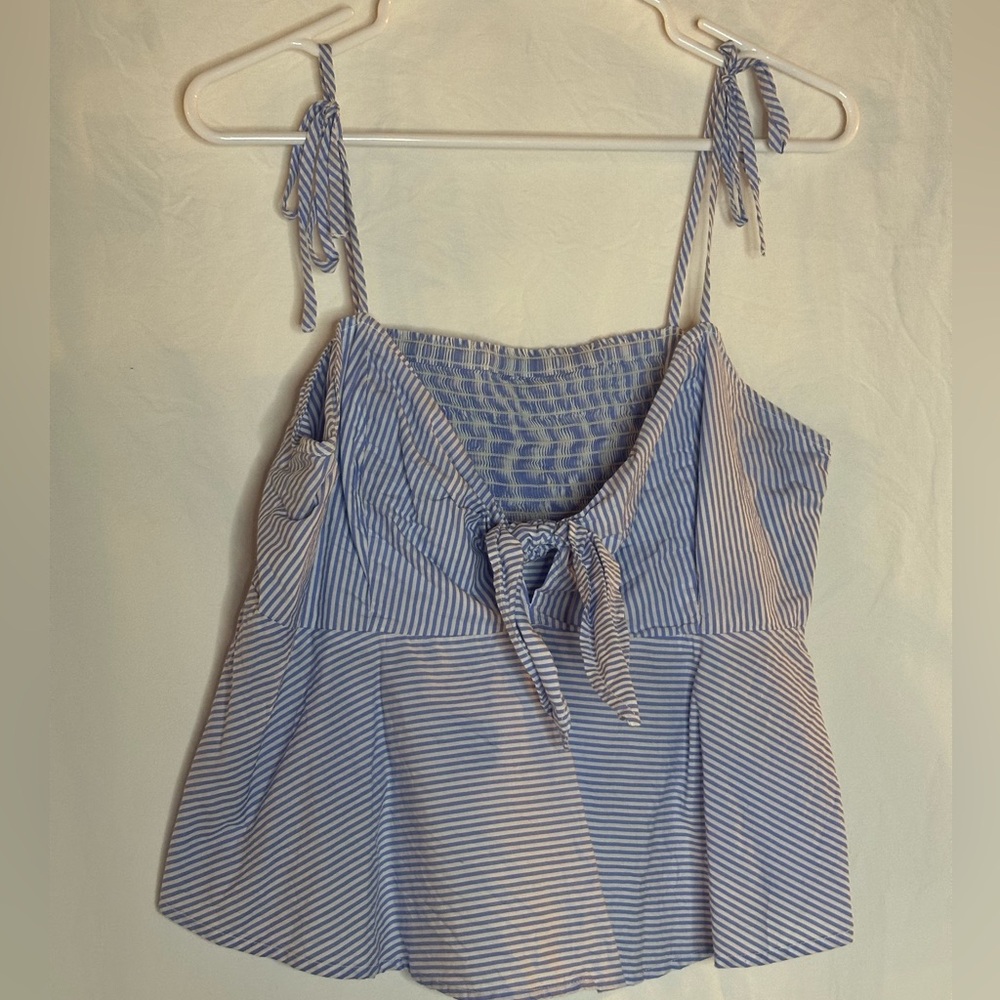 Maeve anthro blue and white striped babydoll top like new